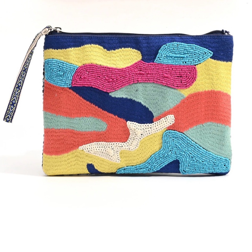 America & Beyond Cool Camo Handwoven Beaded Zip Clutch Bag/Wristlet Fair Trade